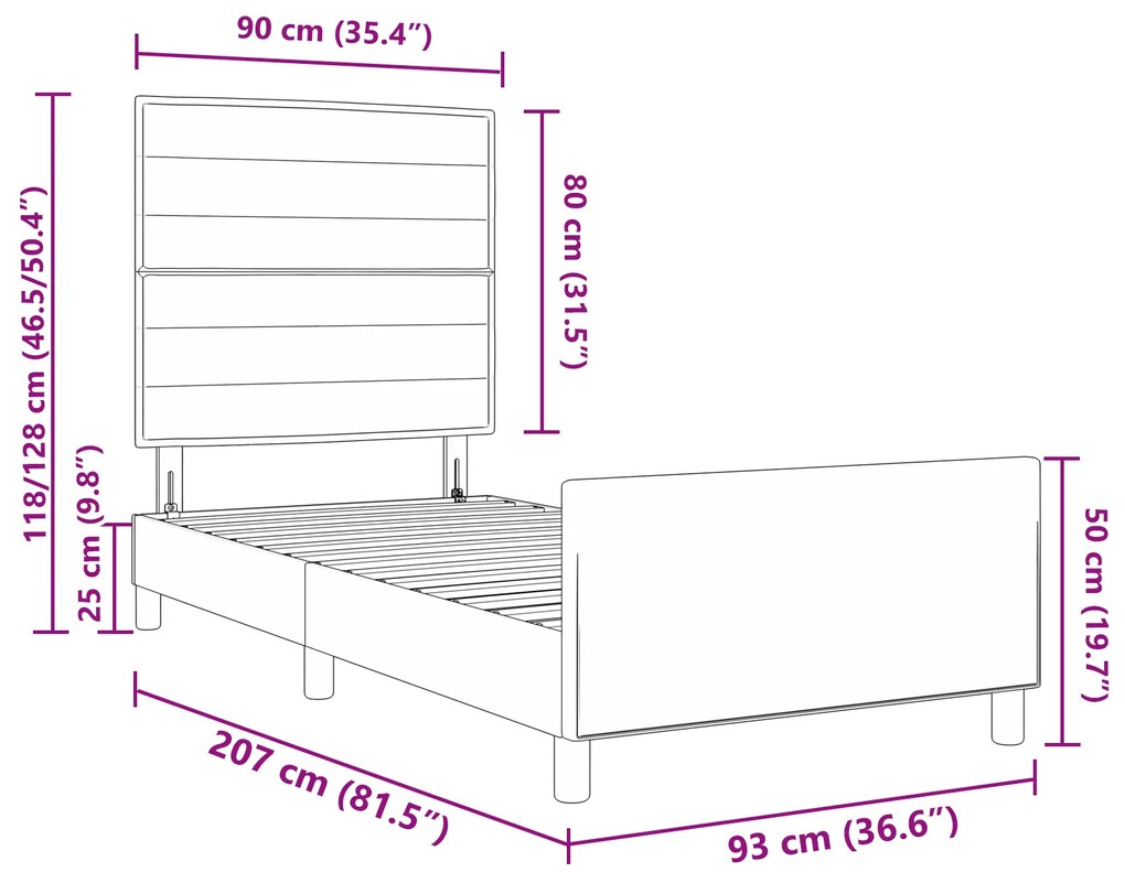 Cama de Tecido Cinza Escuro vidaXL 90x200 cm