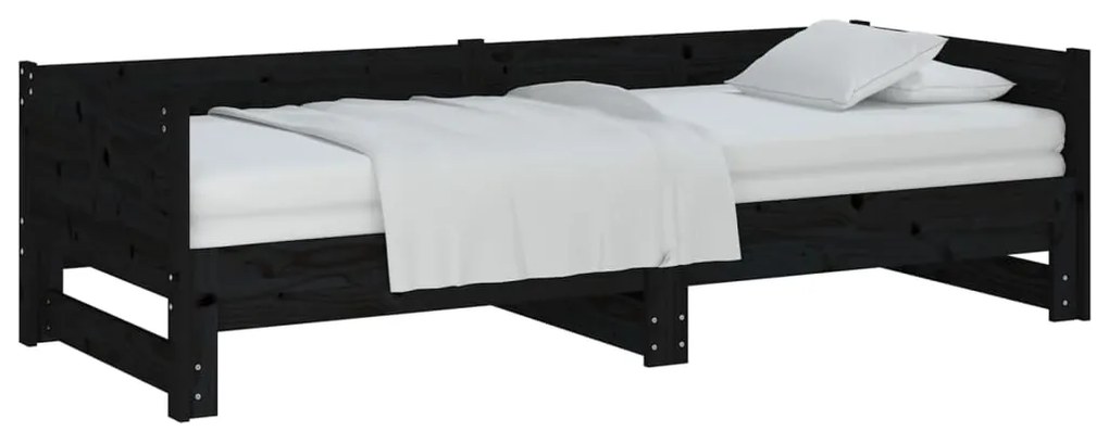 Sofá-cama de puxar pinho maciço preto 2x(80x200) cm