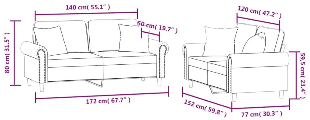 2 pcs conjunto de sofás com almofadas veludo cinzento-escuro