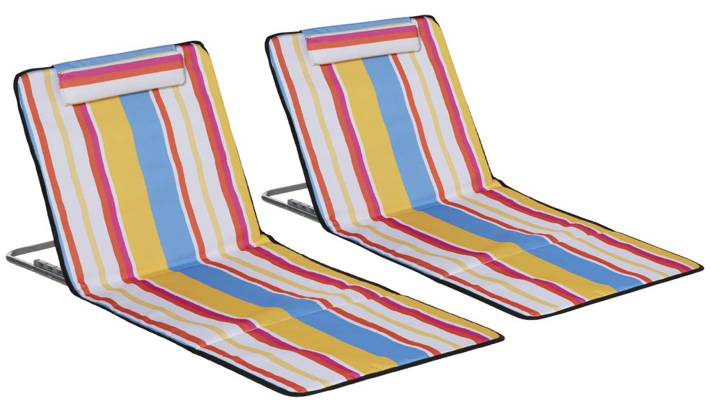 Outsunny Conjunto de 2 Esteiras de Praia Dobráveis 124x53x50cm com Encosto Ajustável e Apoio para a Cabeça Esteira de Praia Multicor | Aosom Portugal