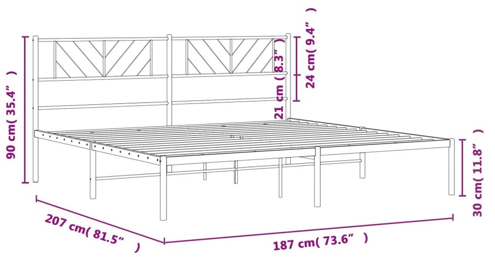 Estrutura de cama com cabeceira 180x200 cm metal branco