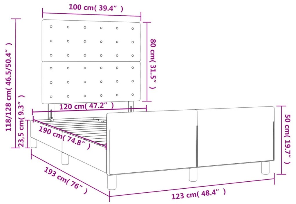 Estrutura de cama c/ cabeceira 120x190 cm veludo cinza-escuro