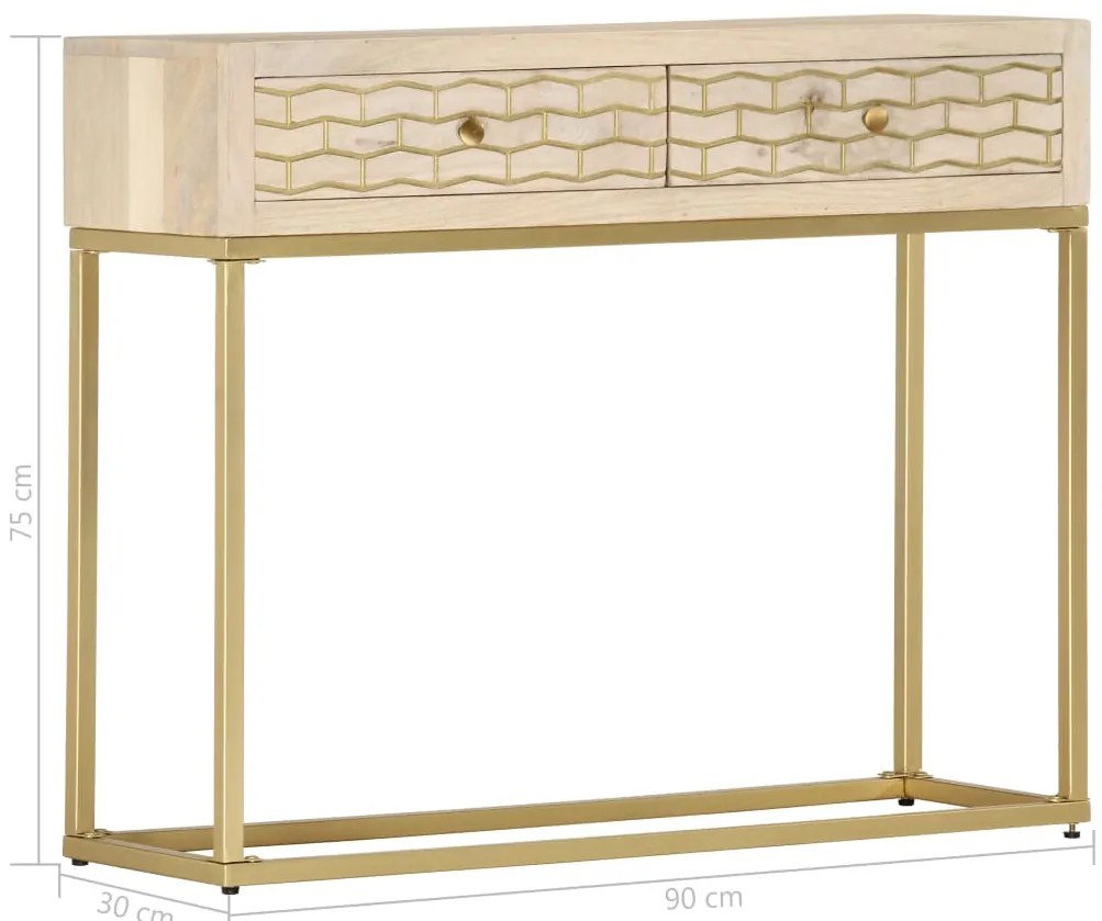 Mesa consola 90x30x75 cm madeira de mangueira maciça dourado