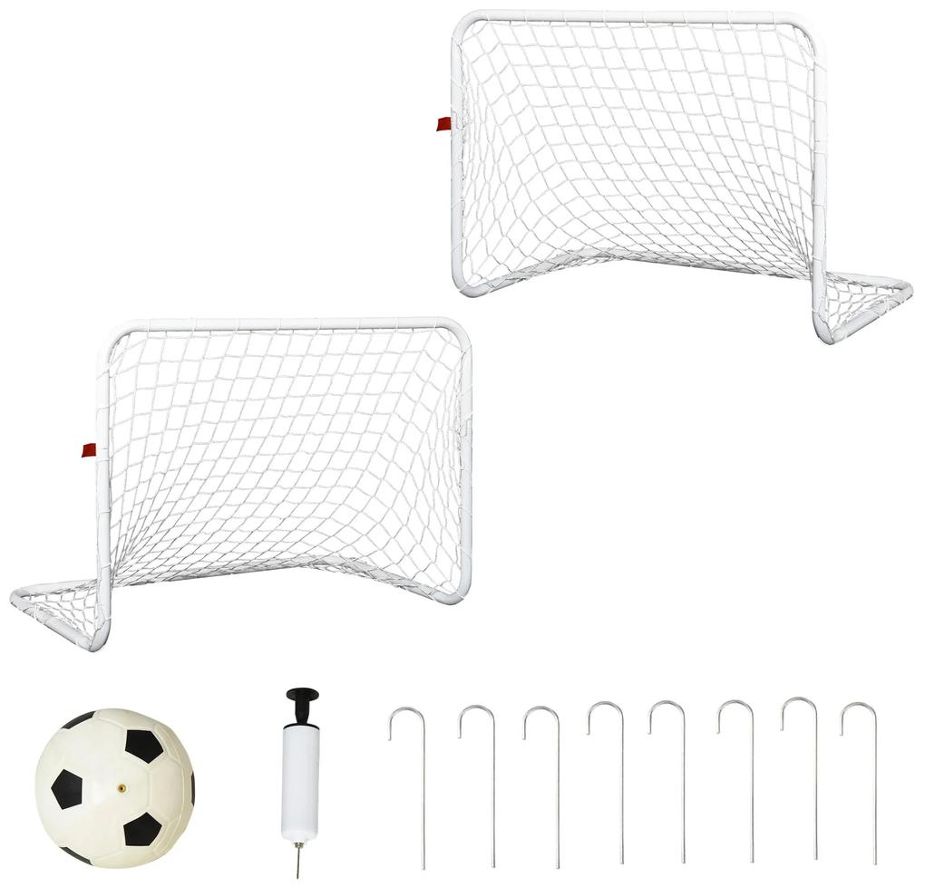 Conjunto de 2 Balizas de futebol com rede e bola para crianças e adultos Branco 78x46x56cm HOMCOM | Aosom Portugal