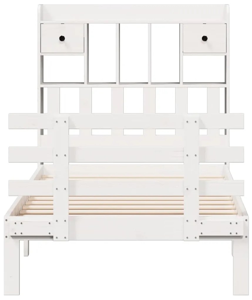 Cama com estante sem colchão 75x190 cm pinho maciço branco
