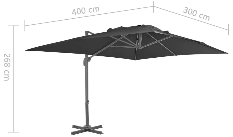 Guarda-sol cantilever com poste de alumínio 400x300cm antracite