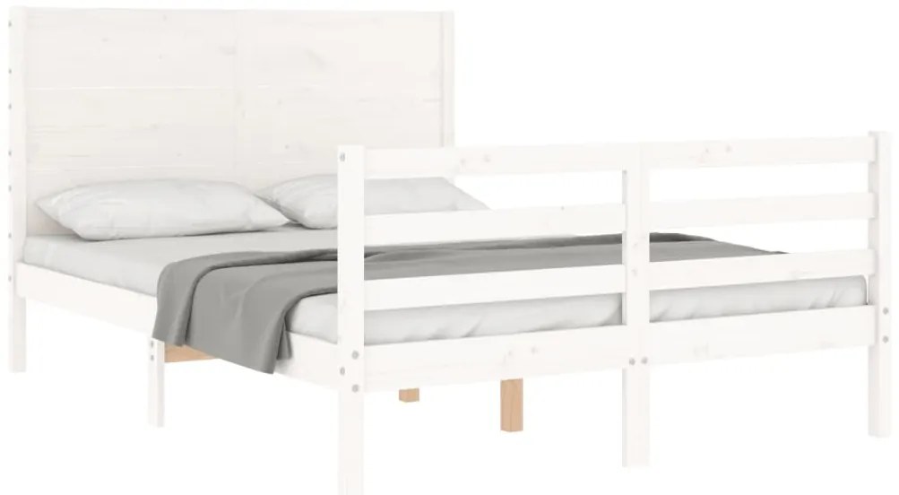 Estrutura de cama com cabeceira 140x200cm madeira maciça branco