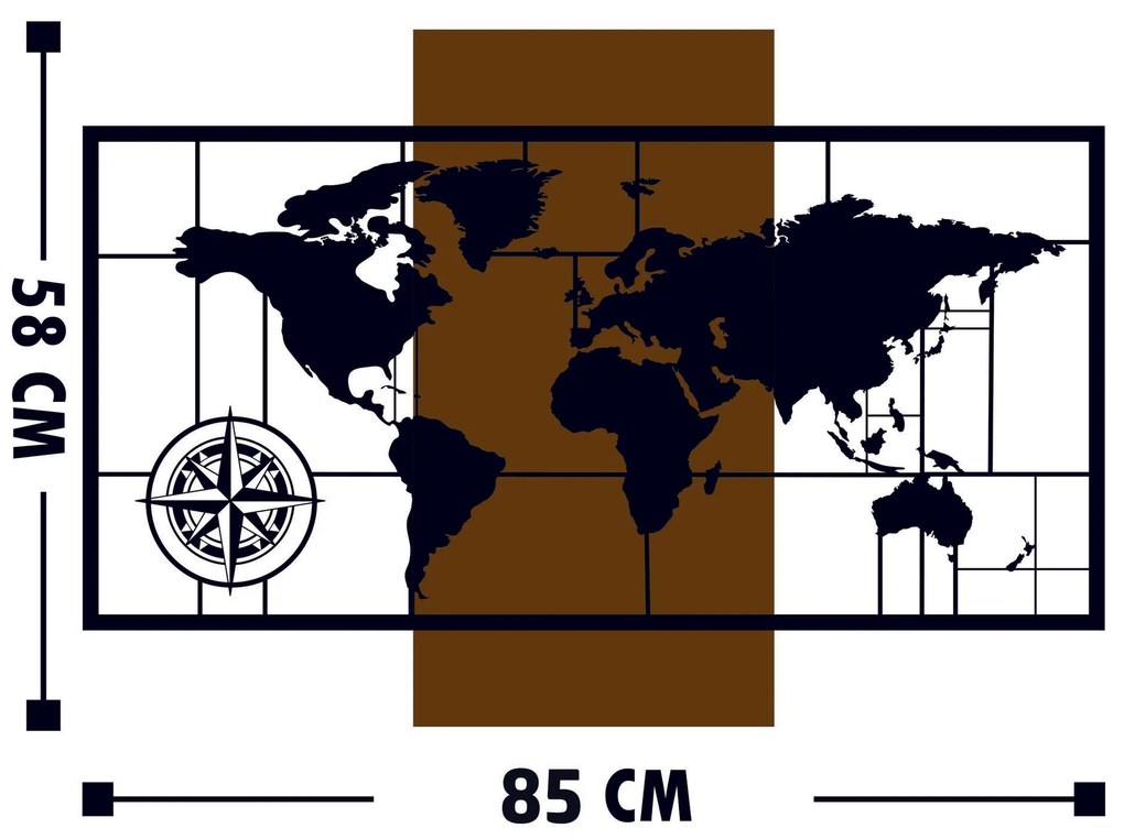 Acessório Decorativo de Parede World Map With Compass – Nogueira e Pre