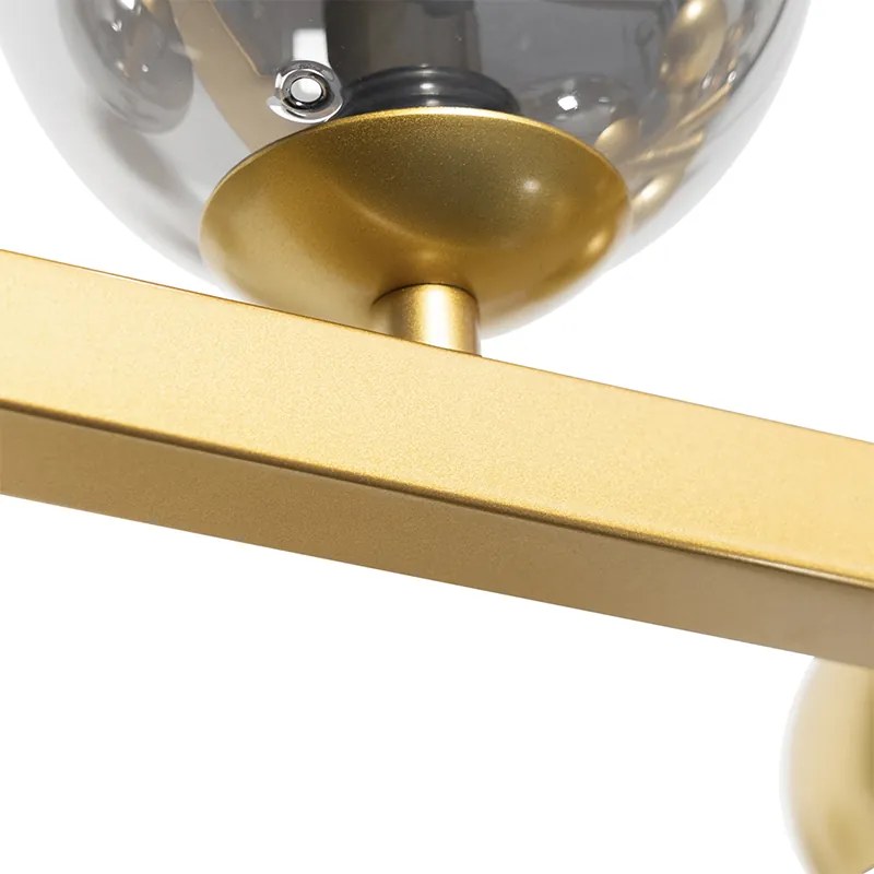 Candeeiro de suspensão Art Déco dourado com vidro fumê 8-luzes - David Art Deco