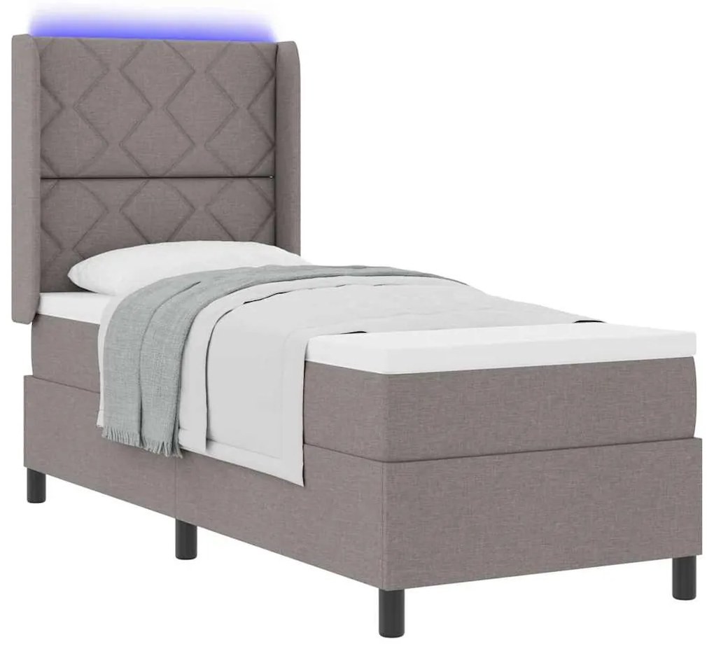 Cama com Estrado e Colchão com LED em Taupe, 80x200 cm de Tecido
