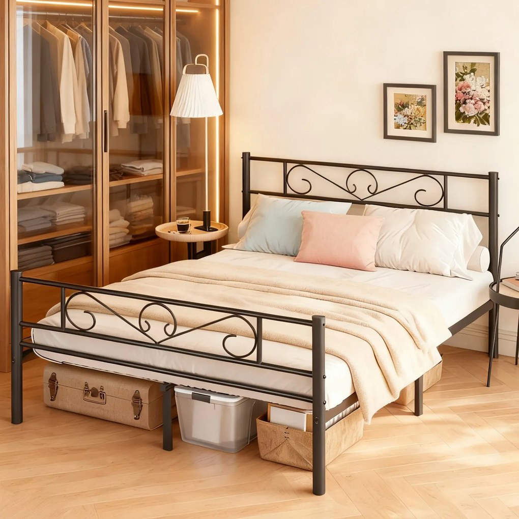 Cama metálica 160 x 200 cm (COLCHÃO NÃO INCLUIDO), estrutura de cama preta