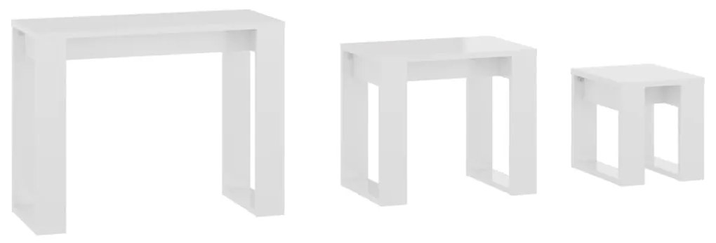 Mesas de encastrar 3 pcs madeira processada branco brilhante