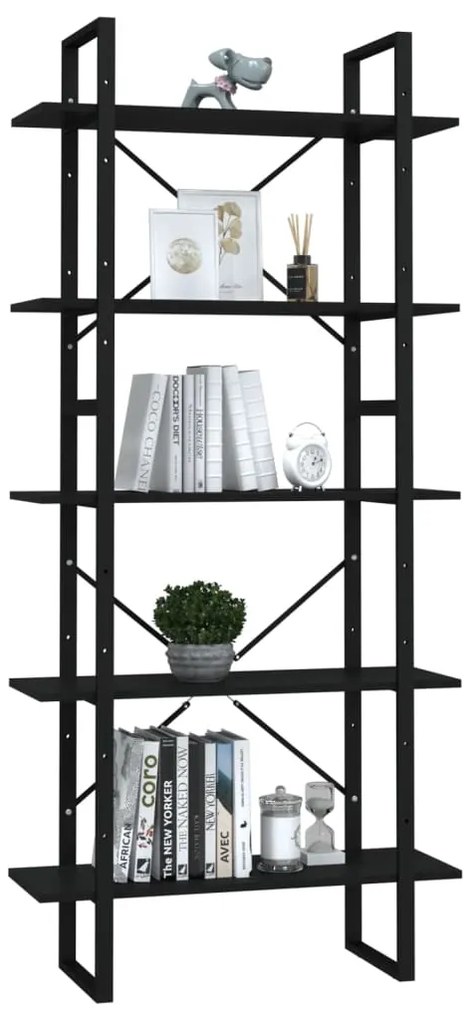 Estante com 5 prateleiras 80x30x175 cm derivados madeira preto