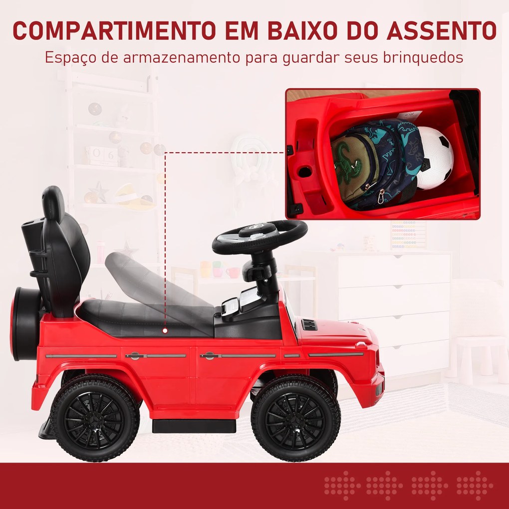 Carro Andador para Crianças Mercedes G350 com Buzina Capô Removível Encosto e Suporte de Proteção 85,5x40,5x95 cm Vermelho