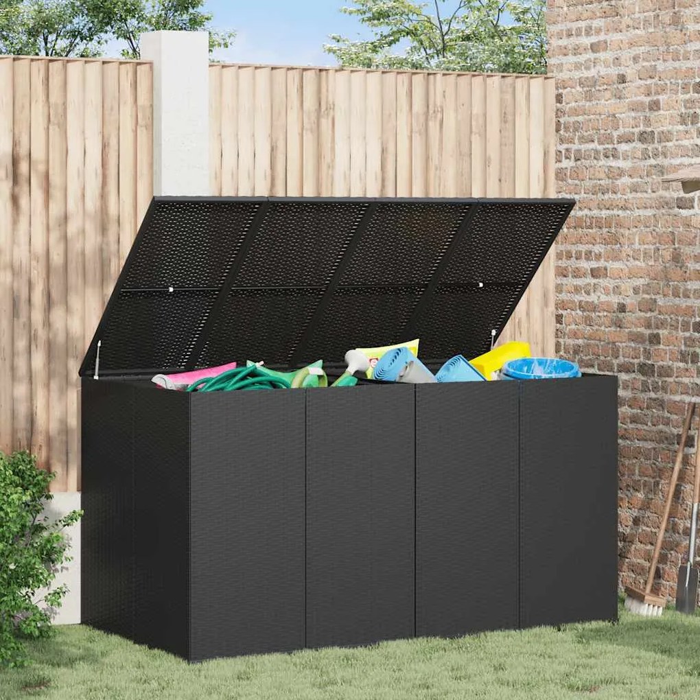 vidaXL Caixa para almofadões de jardim 194x100x103 cm vime PE preto