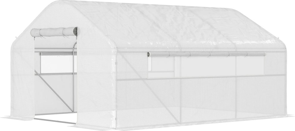 Estufa de jardim 4 x 3 x 2 m com portas enroláveis e janelas amplas, estufa tipo túnel, branca