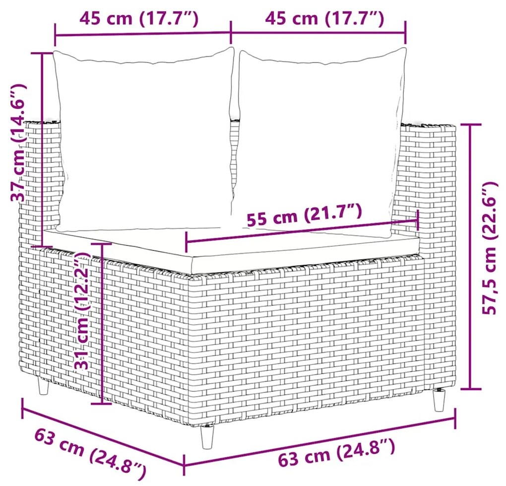 8 pcs conjunto sofás de jardim c/ almofadões vime PE castanho