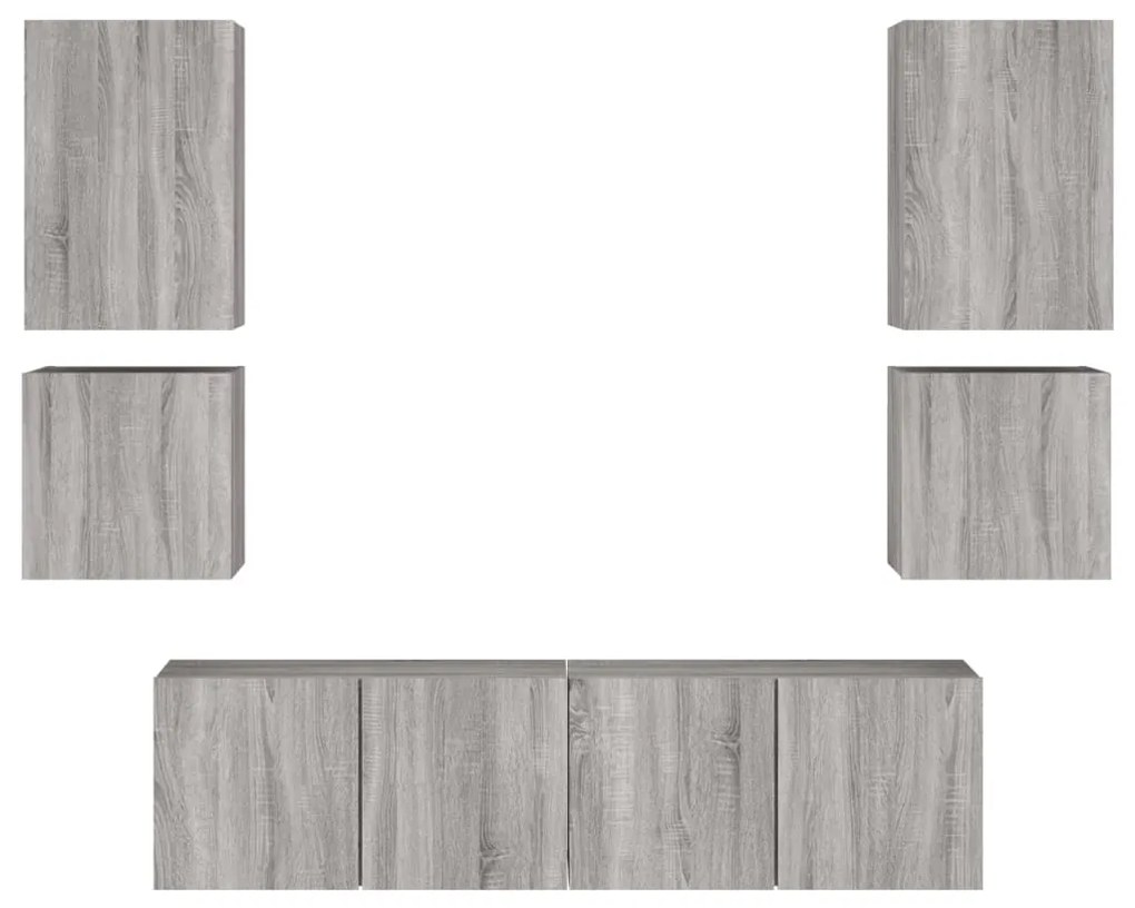6 pcs móveis de parede p/ TV derivados de madeira cinza sonoma