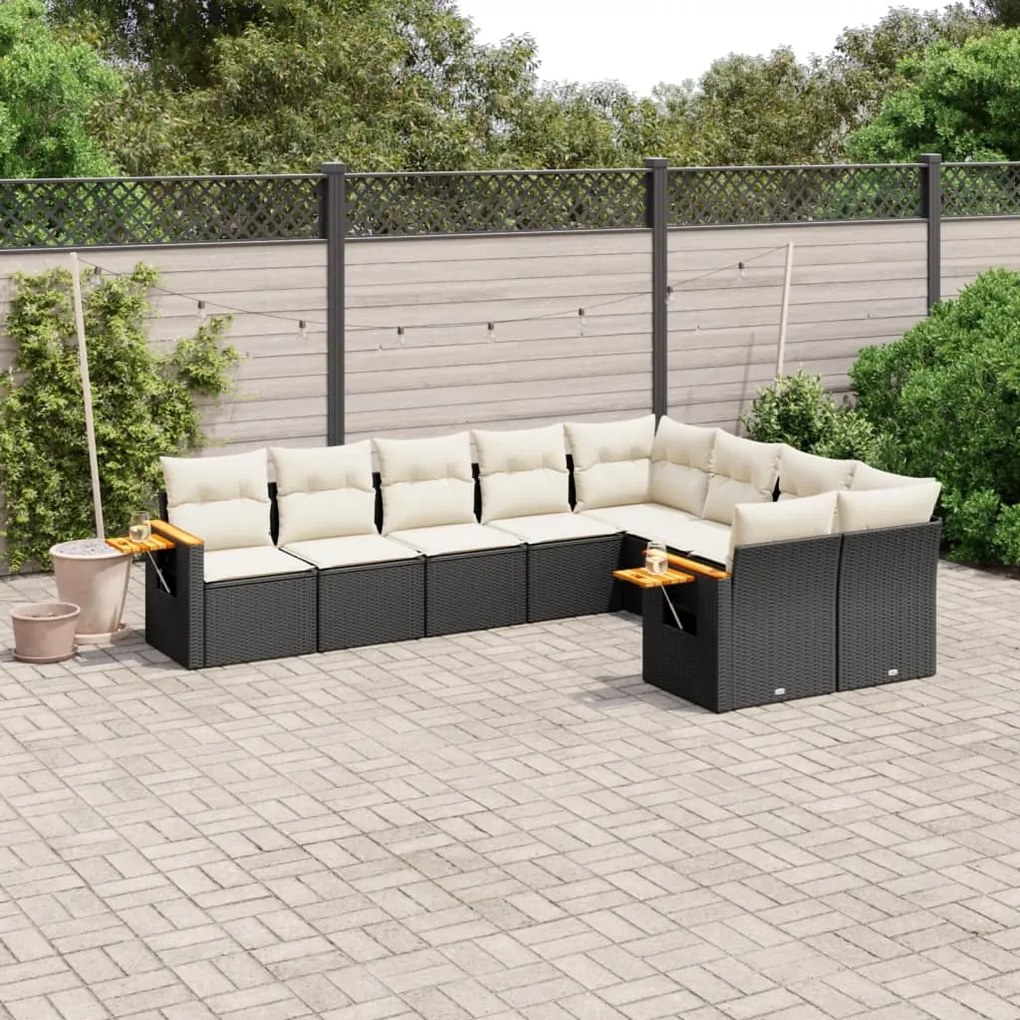 vidaXL 9 pcs conjunto de sofás p/ jardim c/ almofadões vime PE preto
