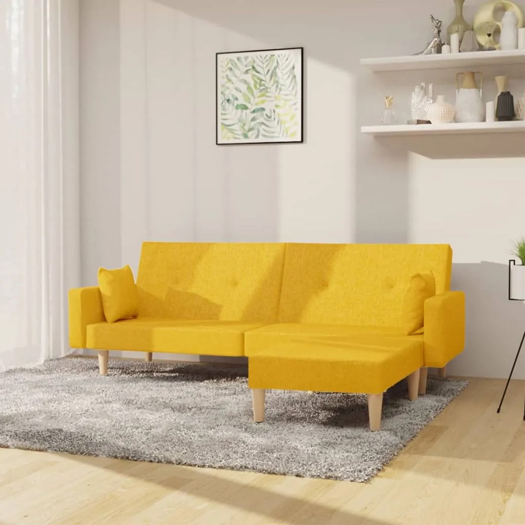 3080519 vidaXL Sofá-cama de 2 lugares com apoio de pés tecido amarelo