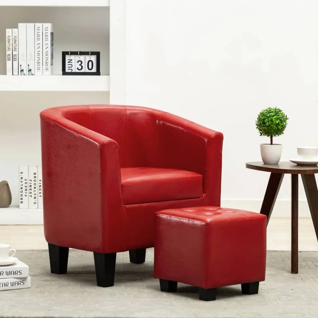 248062 vidaXL Poltrona com apoio de pés couro artificial vermelho