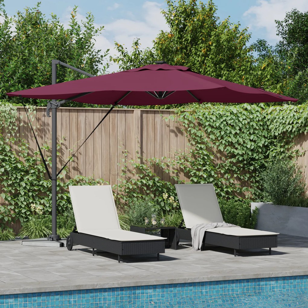 vidaXL Sombrinha Cantilever Roma da com LEDs em Bordô, 286 x 285 x 270 cm em Alumínio.