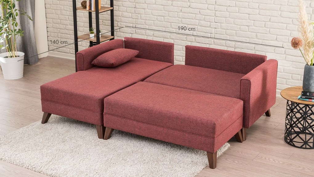 Sofá-cama de canto Bella – Vermelho Bordô – 205 x 85 x 140 cm