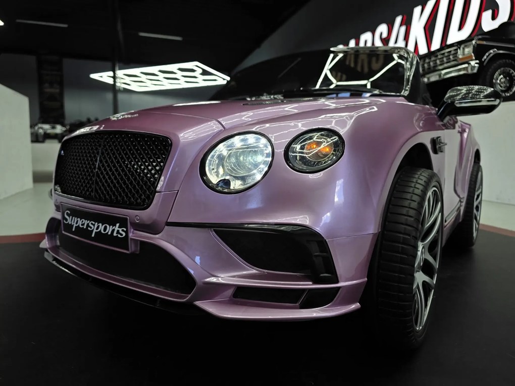 Carro elétrico infantil 12V Bentley Continental, telecomandado, , pneus de EVA, assento em pele cor rosa metalizado