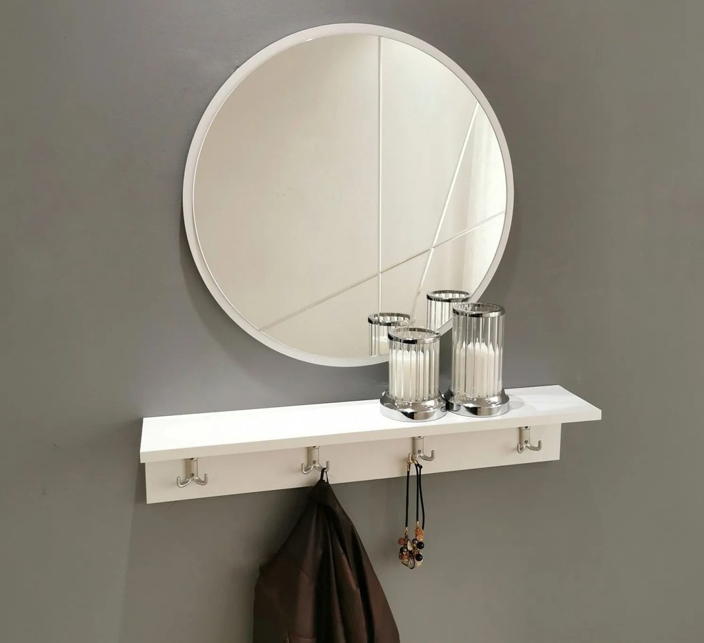 Hall Stand V103 – Branco – Prateleira: 80x15x15 cm, Espelho: 60x60 cm