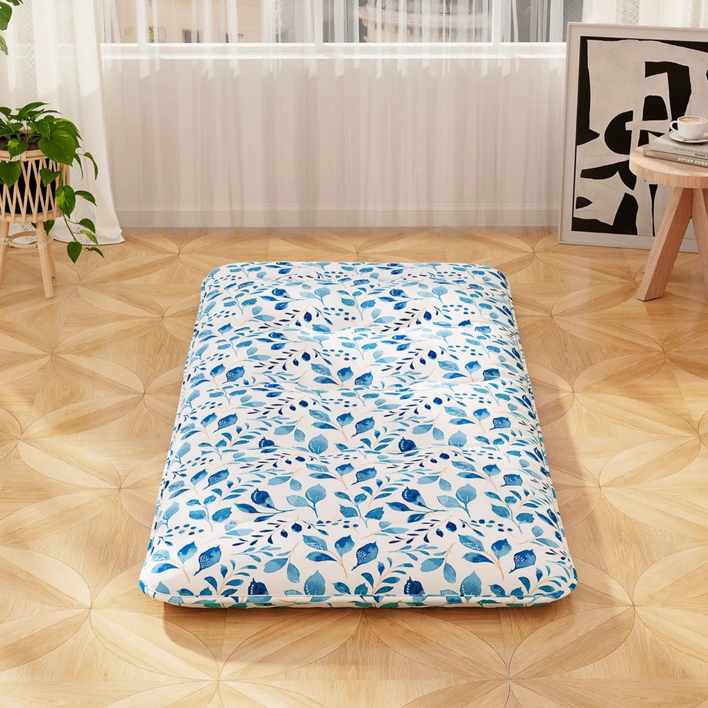 Colchão enrolável para o chão com capa lavável e com bolsa de transporte 200 x 90 x 10 cm - azul