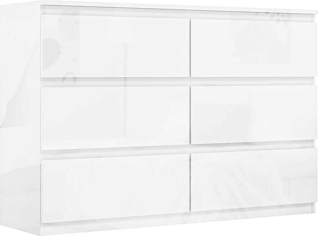 HOMCOM Cómoda com 6 Gavetas de Madeira Cómoda de Dormitório Cómoda Branca Estilo Moderno 112x34x75 cm Branco Brilhante | Aosom Portugal
