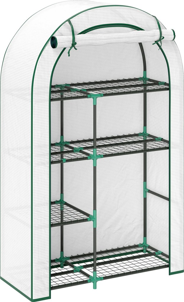Outsunny Mini estufa, estufa de 4 níveis com cobertura plástica, portátil, porta enrolável, 100 x 45 x 160 cm, Branco | Aosom Portugal