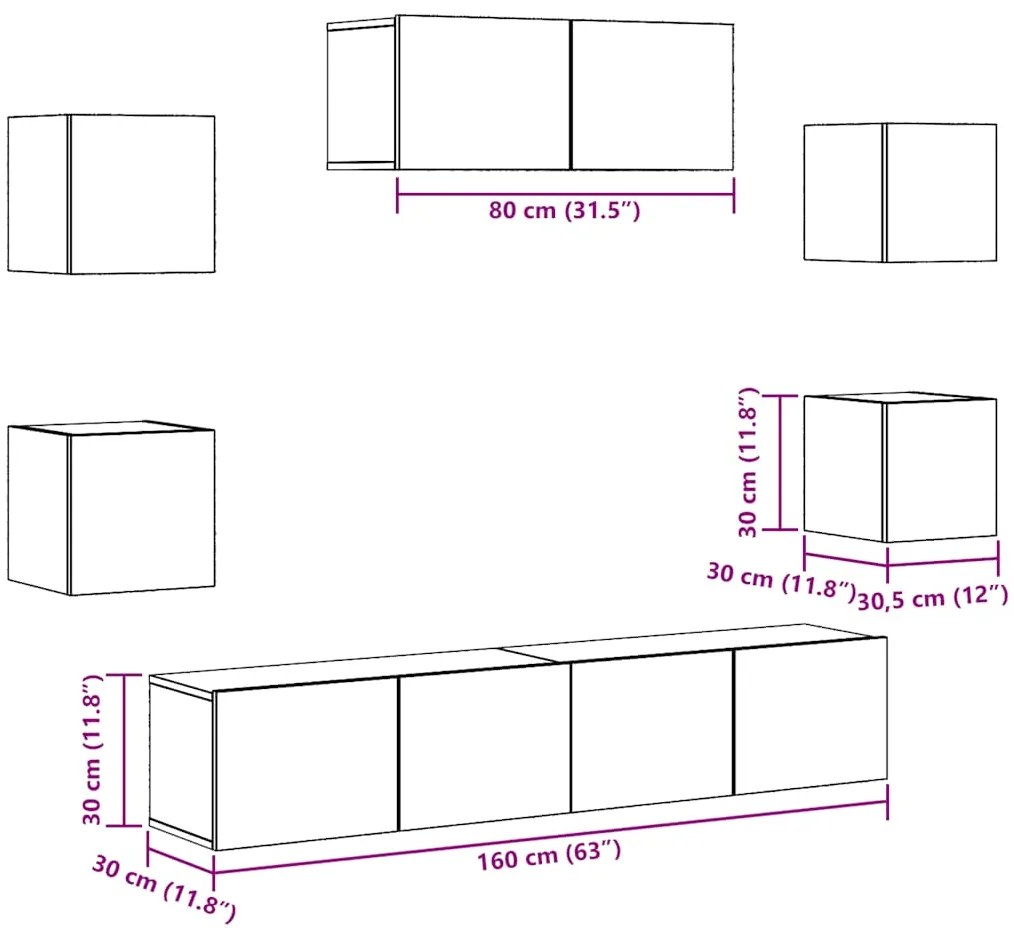 Conjunto de armário TV parede 7 pcs carvalho artisiano
