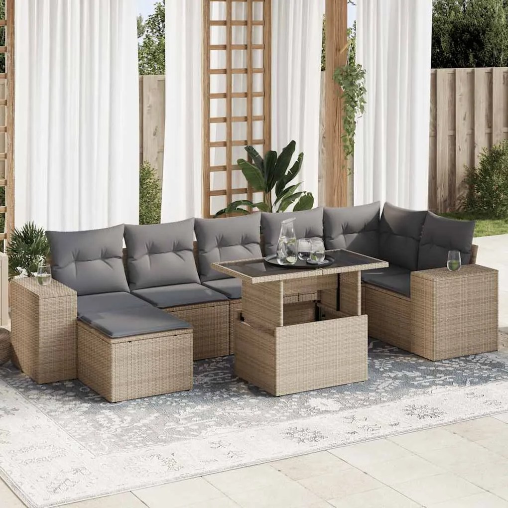 vidaXL 8 pcs conjunto de sofás p/ jardim com almofadões vime PE bege