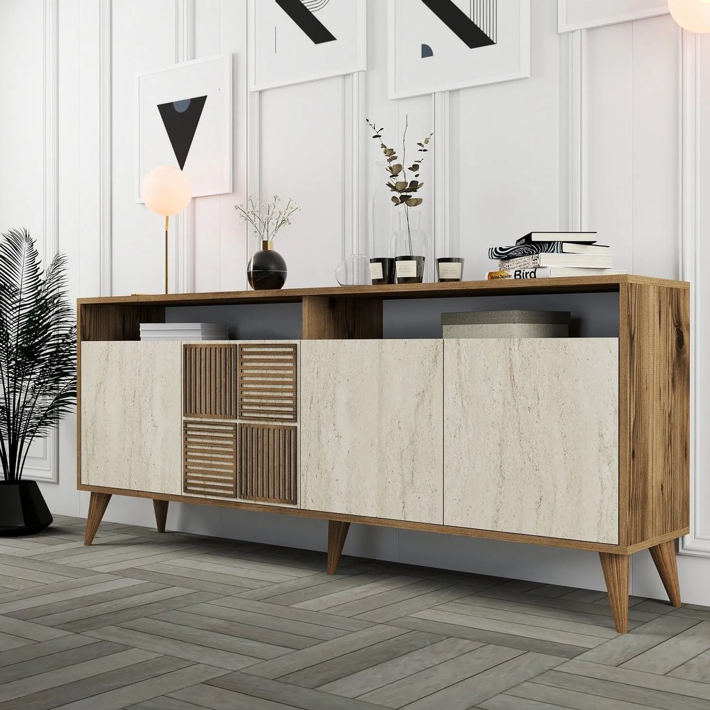 Console Milan – Walnut/Travertine – 180 cm x 78 cm x 35 cm