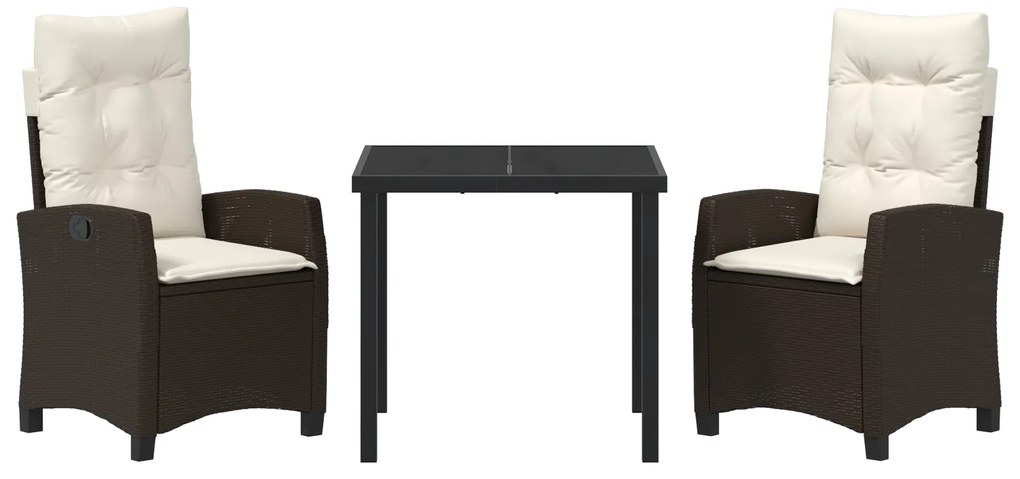 Conjunto de Jantar de Jardim de 3 Peças com Almofadas Castanho Rattan