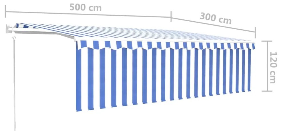Toldo retrátil automático com estore 5x3 m azul e branco