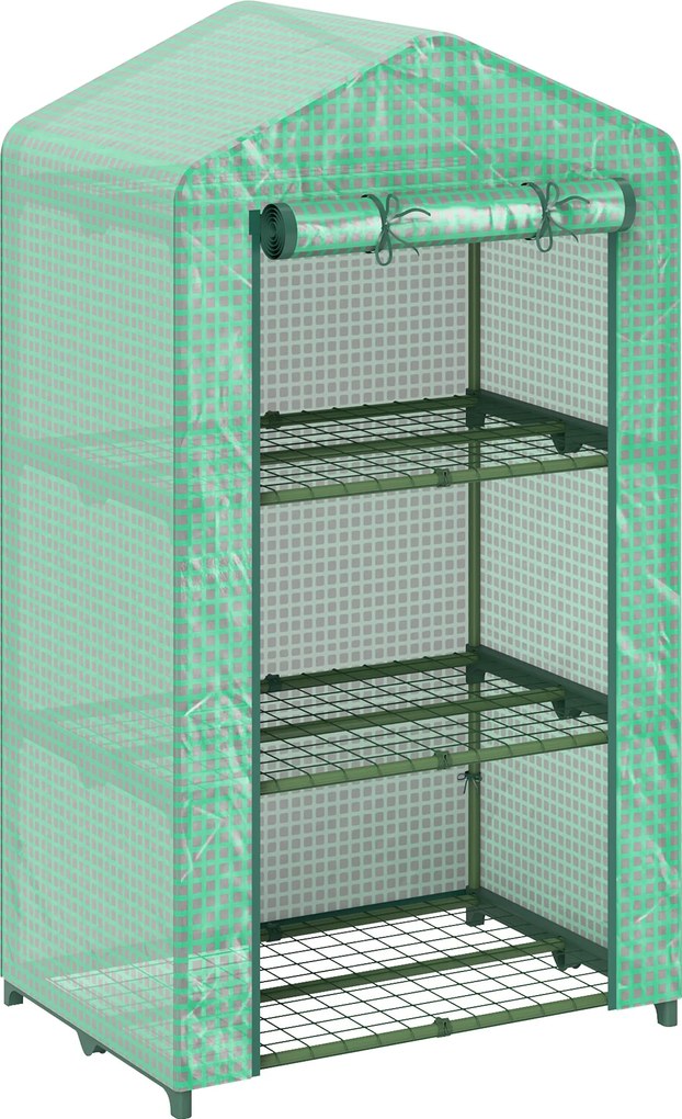 Outsunny Estufa de Jardim de 3 Níveis Porta Enrolável Estrutura Metálica Cobertura de PE Anti-UV 69x49x125 cm Verde | Aosom Portugal