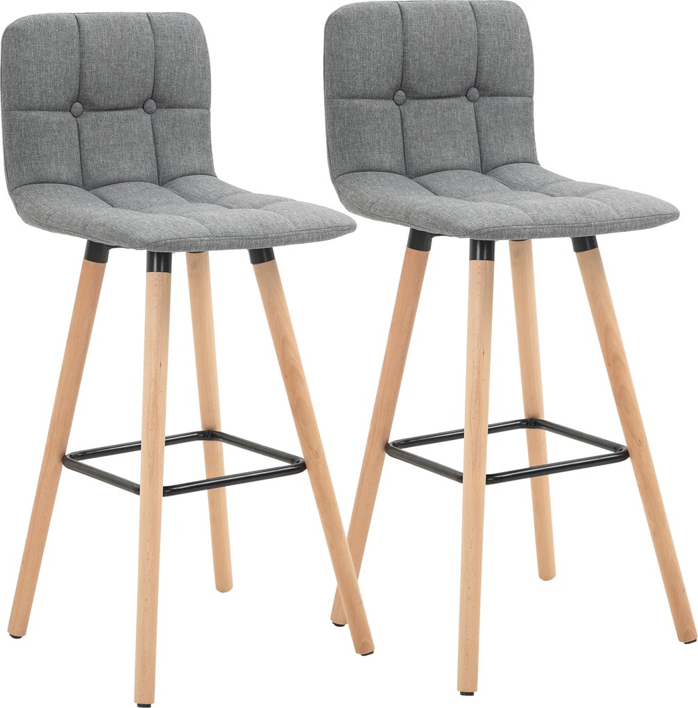 Conjunto de 2 Bancos de Bar (MESA NÃO INCLUIDA) Bancos Altos de Cozinha com Encosto Apoio para Pés Estilo Moderno 41,5x47x97,5 cm Cinzento
