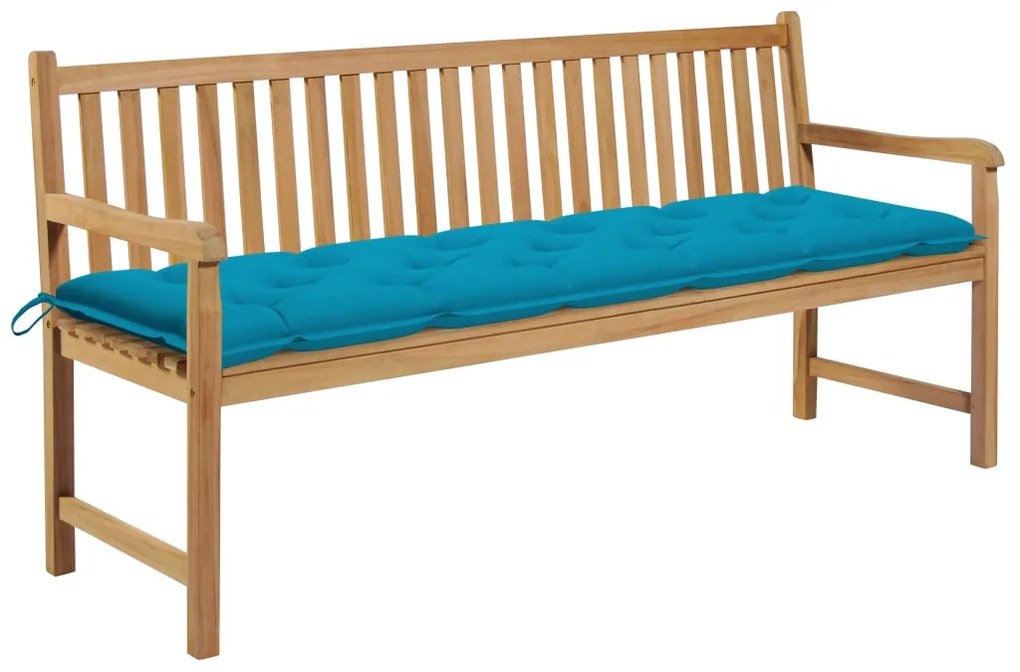 vidaXL Banco de jardim c/ almofadão azul-claro 175 cm teca maciça