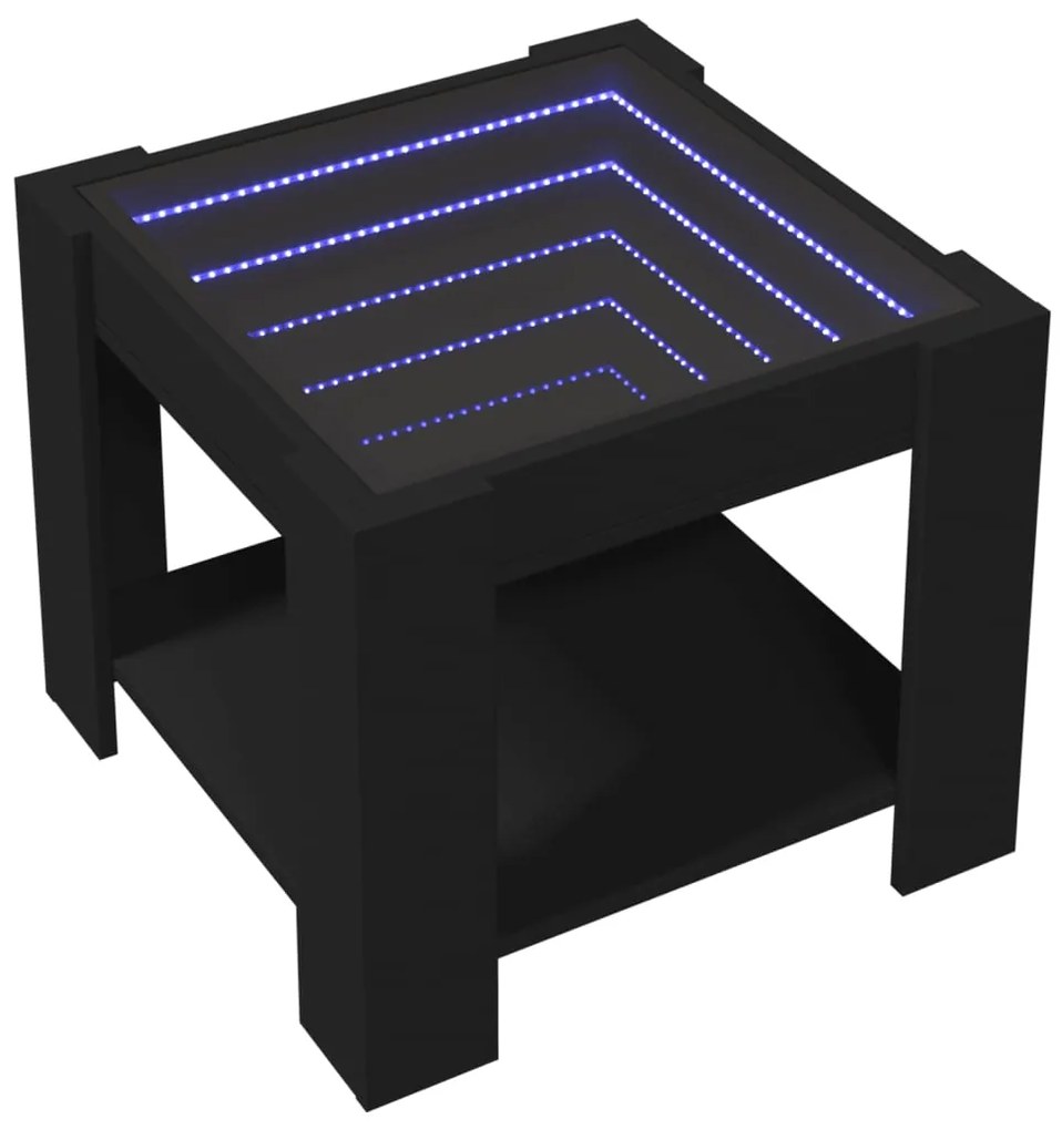 Mesa de centro c/ LEDs 53x53x45 cm derivados de madeira preto