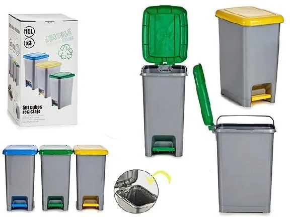 Papeleira com Pedal Recycling Plástico (3 Peças)