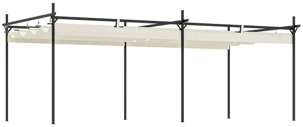 Outsunny Pérgola com Teto Retrátil de Alumínio 588x297x230 cm Pérgola com Tecido de Poliéster Anti UV Pérgola de Jardim Creme