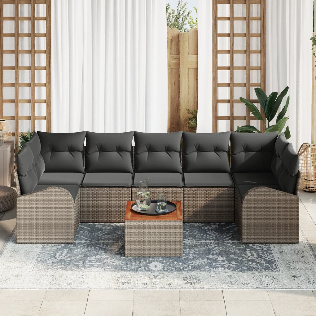 Conjunto de Sofá de Jardim vidaXL 8 Peças com Almofadas Cinzas de Vime