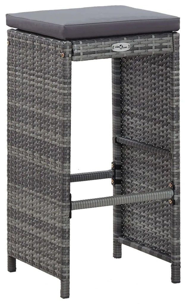 7 pcs conjunto bar para jardim c/ almofadões vime PE cinzento