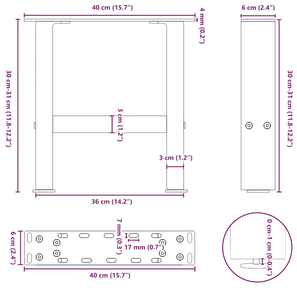 Pés para mesa de centro , brancos, 2 peças, 40x (30-31) cm, aço