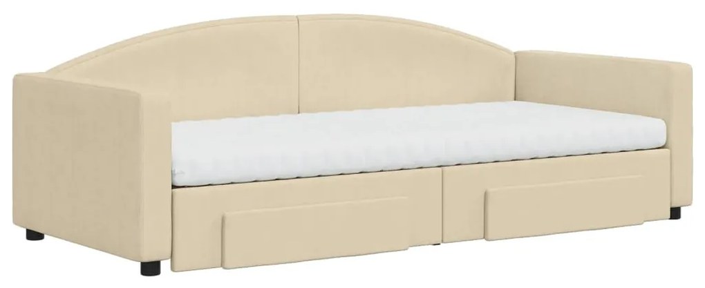Sofá-cama com gavetão e gavetas 90x200 cm tecido cor creme
