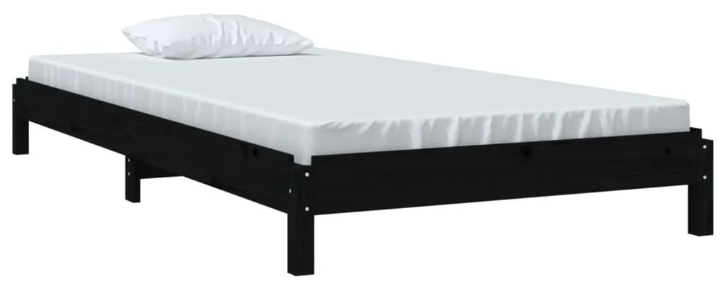 Cama empilhável 75x190 cm madeira de pinho maciça preto