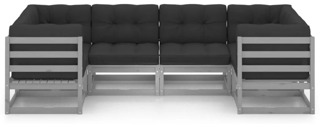6pcs conjunto lounge de jardim c/ almofadões pinho maciço cinza