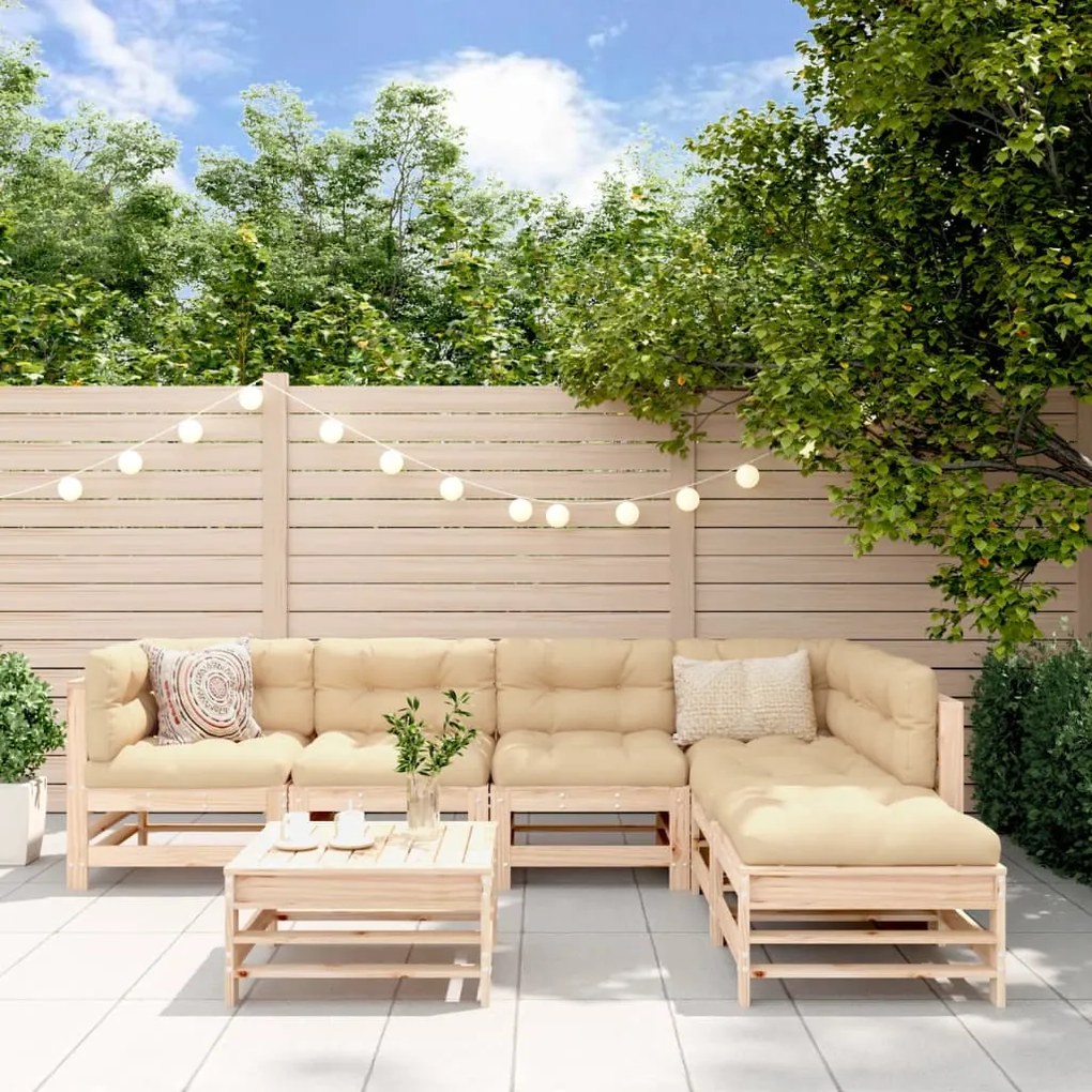 vidaXL 7 pcs conjunto lounge de jardim pinho maciço